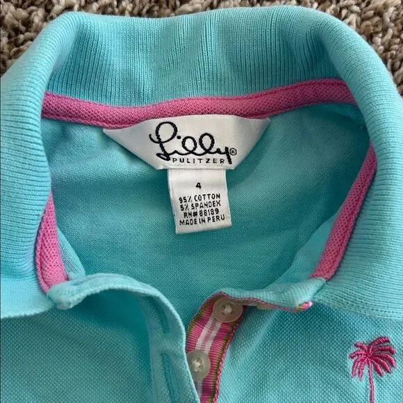 Lilly Pulitzer Vintage White Label Girls 4 Blue Preppy Polo Shirt - Picture 3 of 6